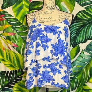 Paper Crane M White Blue Floral Layered Spring Summer Bridal Graduation Cami